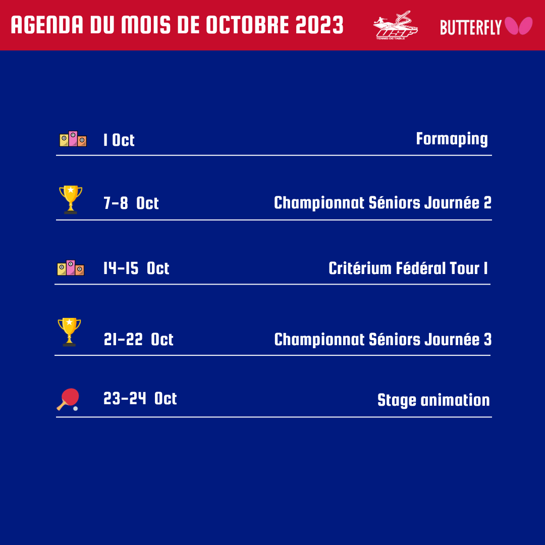 Calendrier du mois octobre